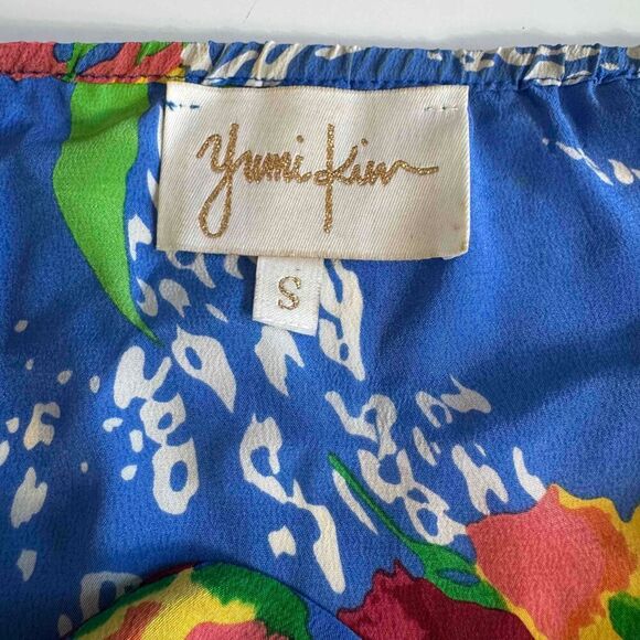 Yumi Kim Blue Floral Pattern 100% Silk Button Front Romper Size Small - Picture 4 of 10